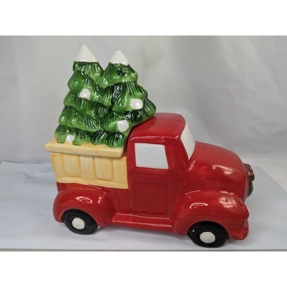 Joyland Red Truck Hauling Christmas Tree Cookie Jar